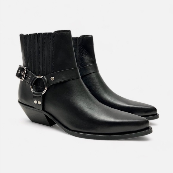 ZARA LEATHER COWBOY ANKLE BOOTS - Picture 1 of 4